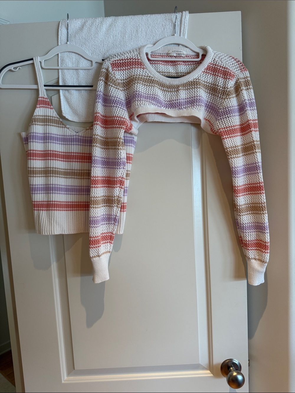 Anthropologie Cream Multicolor Striped Cropped Sweater & Tank Set